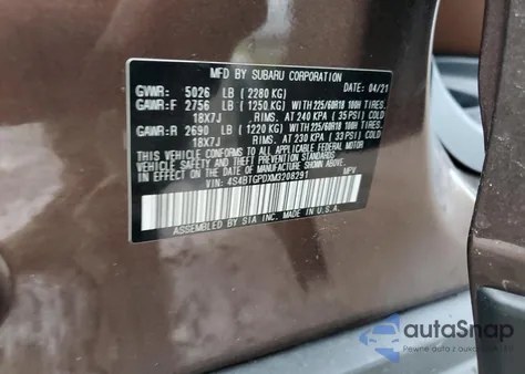 2021 Subaru Outback Touring z USA, uszkodzony, nr VIN 4S4BTGPDXM3208291